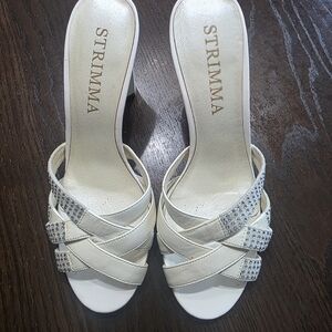 White Heeled Sandals with Rhinestone Detail